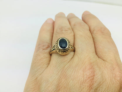 10k Yellow Gold Oval Cut 70.75ct Sapphire September Birthstone School Ring