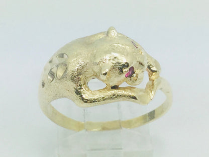 10k Yellow Gold Round Cut Ruby July Birthstone Eye Panther Ring