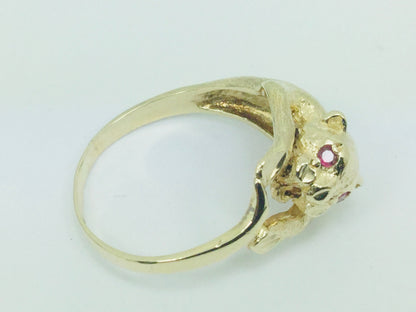 10k Yellow Gold Round Cut Ruby July Birthstone Eye Panther Ring
