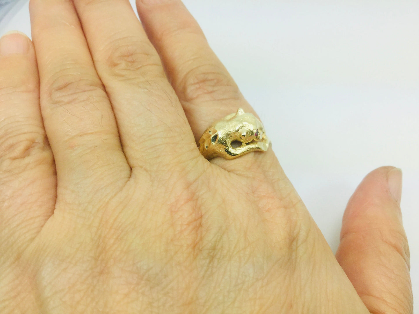 10k Yellow Gold Round Cut Ruby July Birthstone Eye Panther Ring