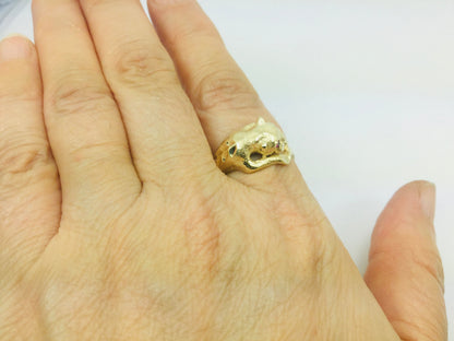 10k Yellow Gold Round Cut Ruby July Birthstone Eye Panther Ring