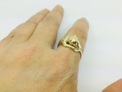 10k Yellow Gold Round Cut Ruby July Birthstone Eye Panther Ring