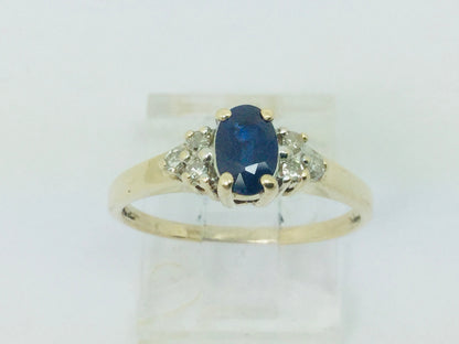 10k Yellow Gold Oval Cut 50pt Sapphire September Birthstone & 9pt Diamond Ring
