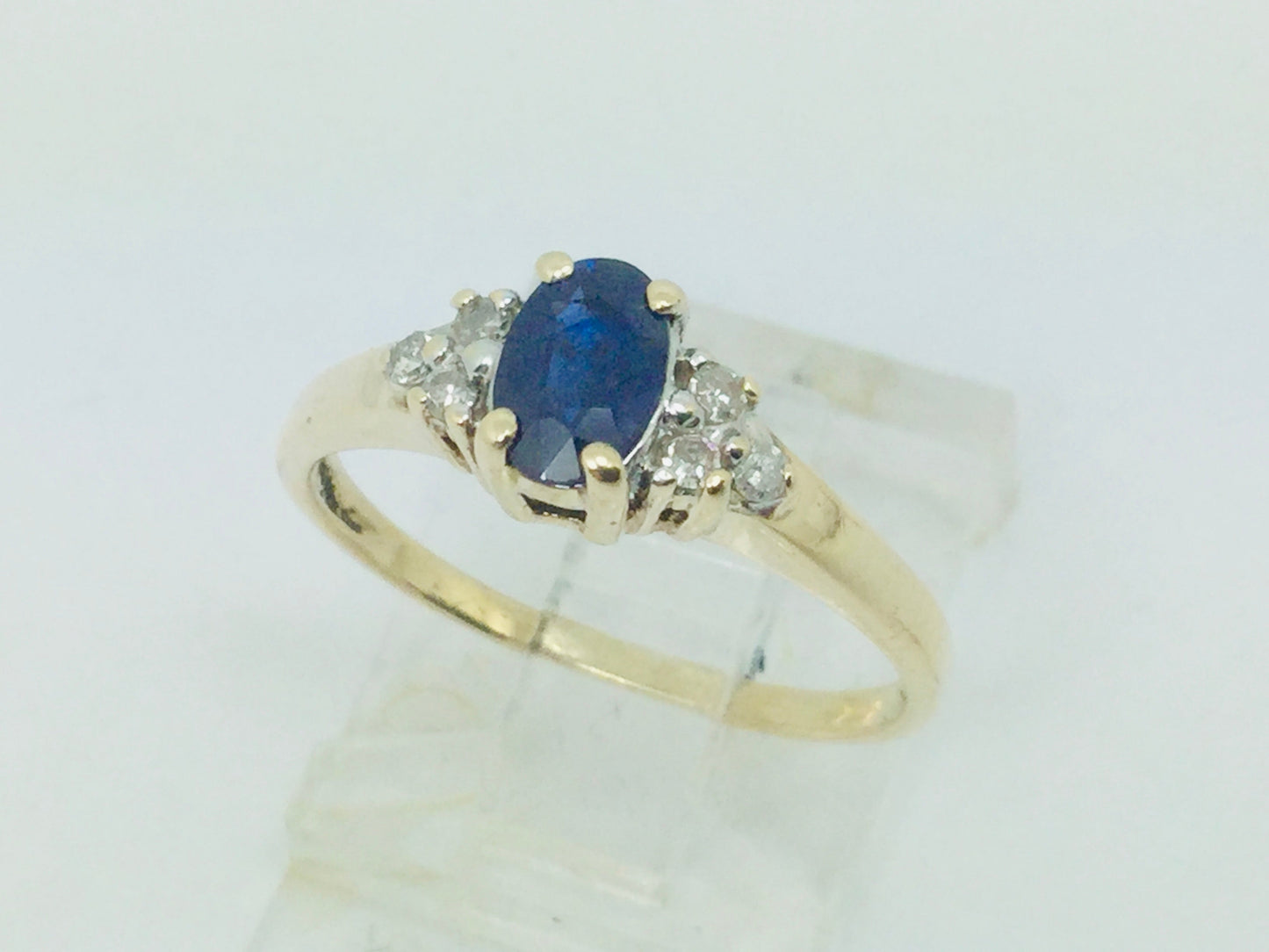 10k Yellow Gold Oval Cut 50pt Sapphire September Birthstone & 9pt Diamond Ring