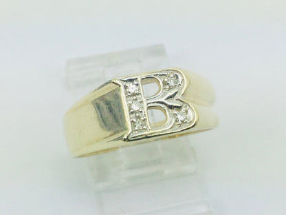10k Yellow Gold Round Cut 5pt Diamond Letter 'B' Initial Ring