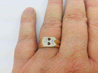 10k Yellow Gold Round Cut 5pt Diamond Letter 'B' Initial Ring