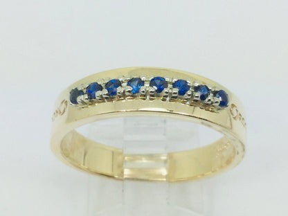 14k Yellow Gold Round Cut 0.20ct Sapphire September Birthstone Row Set Rogers Ring