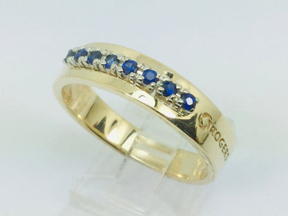 14k Yellow Gold Round Cut 0.20ct Sapphire September Birthstone Row Set Rogers Ring