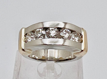 14k White & Yellow Gold Round Cut 1.25ct Diamond Channel Set Ring