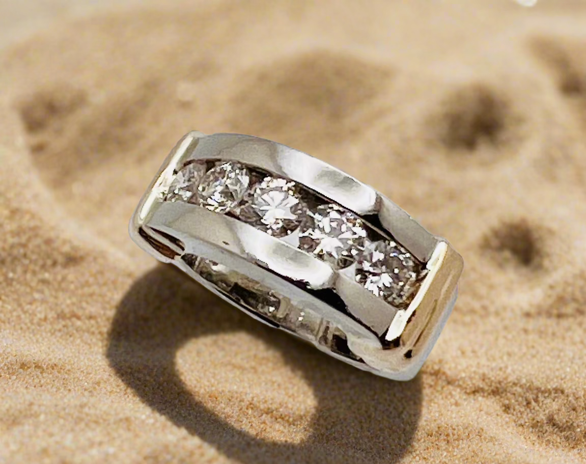 14k White & Yellow Gold Round Cut 1.25ct Diamond Channel Set Ring