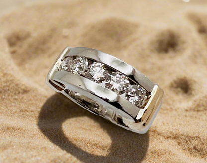 14k White & Yellow Gold Round Cut 1.25ct Diamond Channel Set Ring