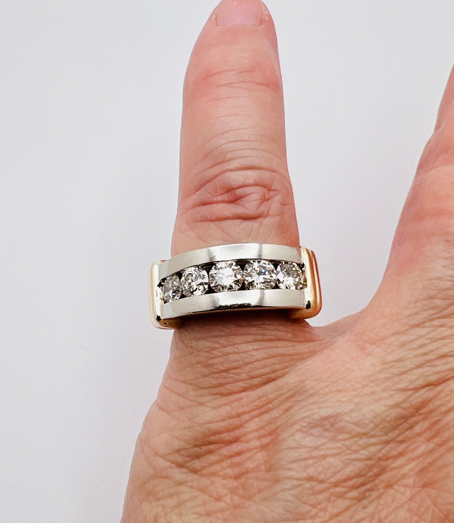 14k White & Yellow Gold Round Cut 1.25ct Diamond Channel Set Ring