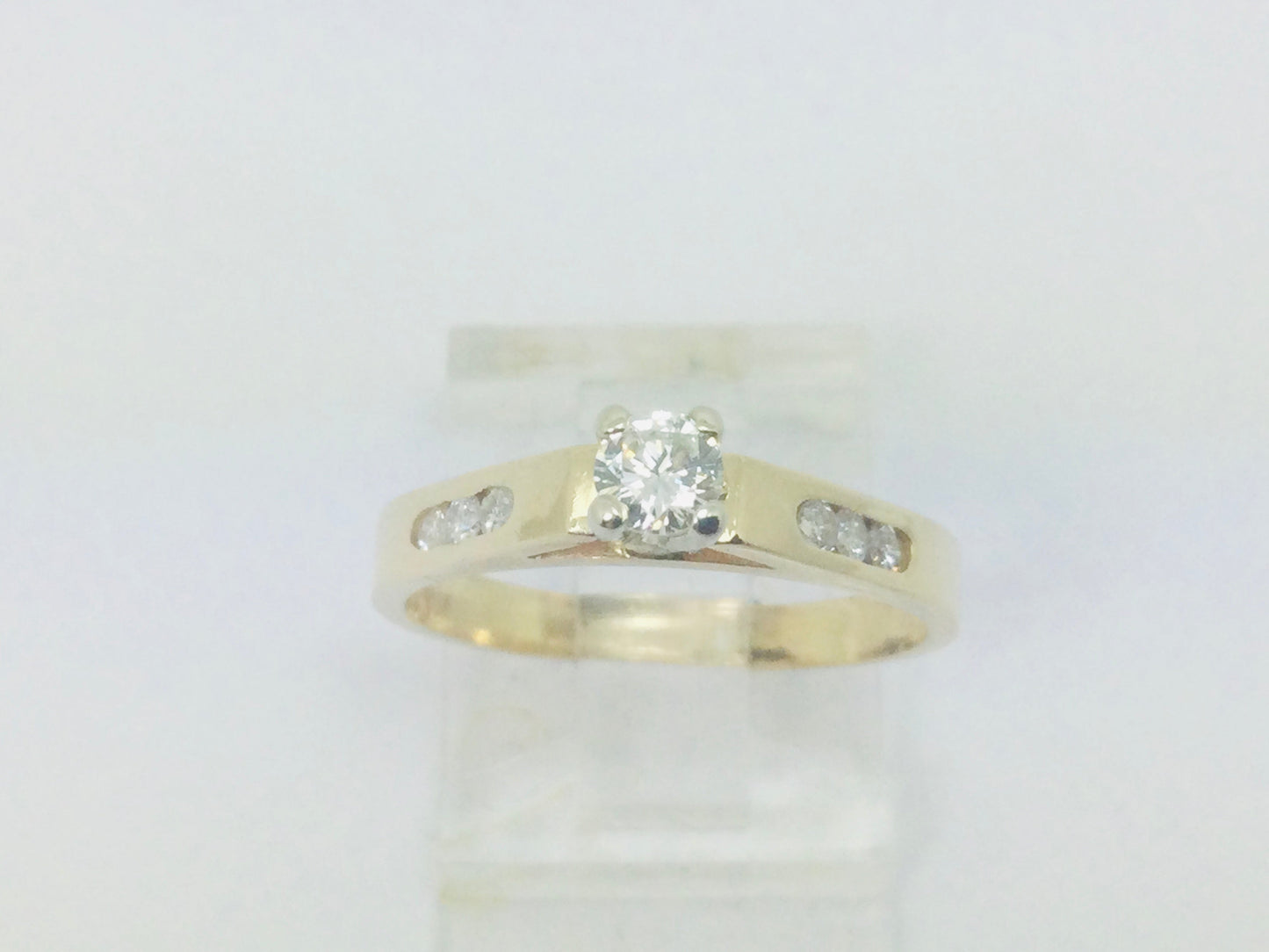 14k Yellow Gold Round Cut 29pt Diamond with Channel Set Accent Ring