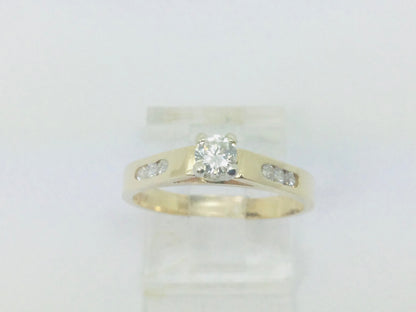 14k Yellow Gold Round Cut 29pt Diamond with Channel Set Accent Ring