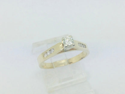 14k Yellow Gold Round Cut 29pt Diamond with Channel Set Accent Ring