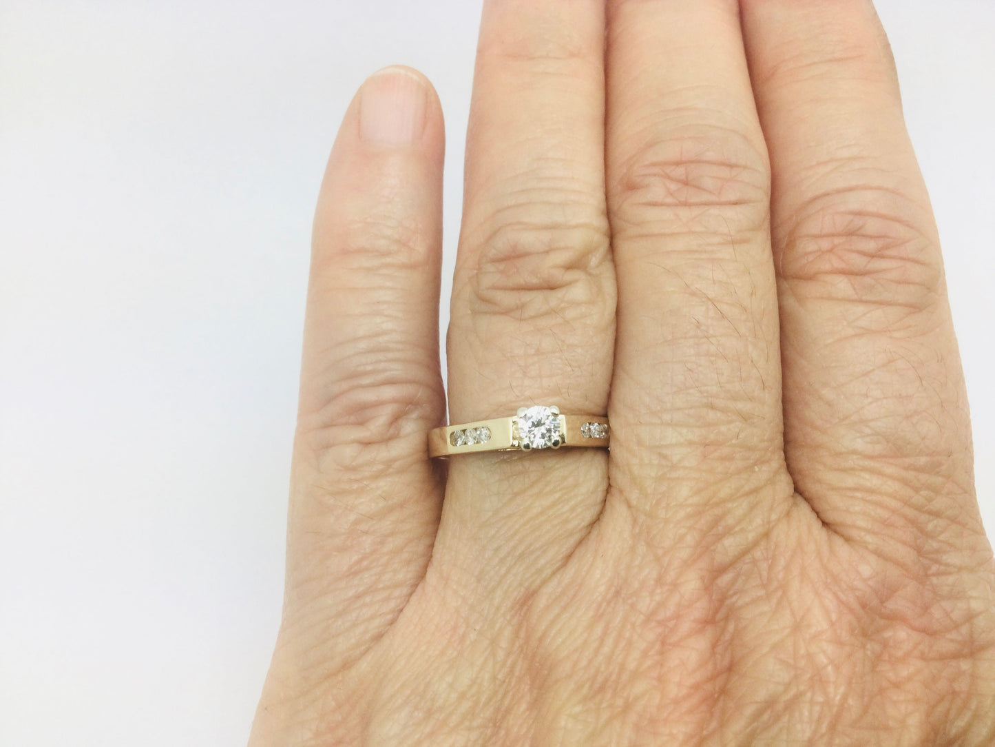 14k Yellow Gold Round Cut 29pt Diamond with Channel Set Accent Ring