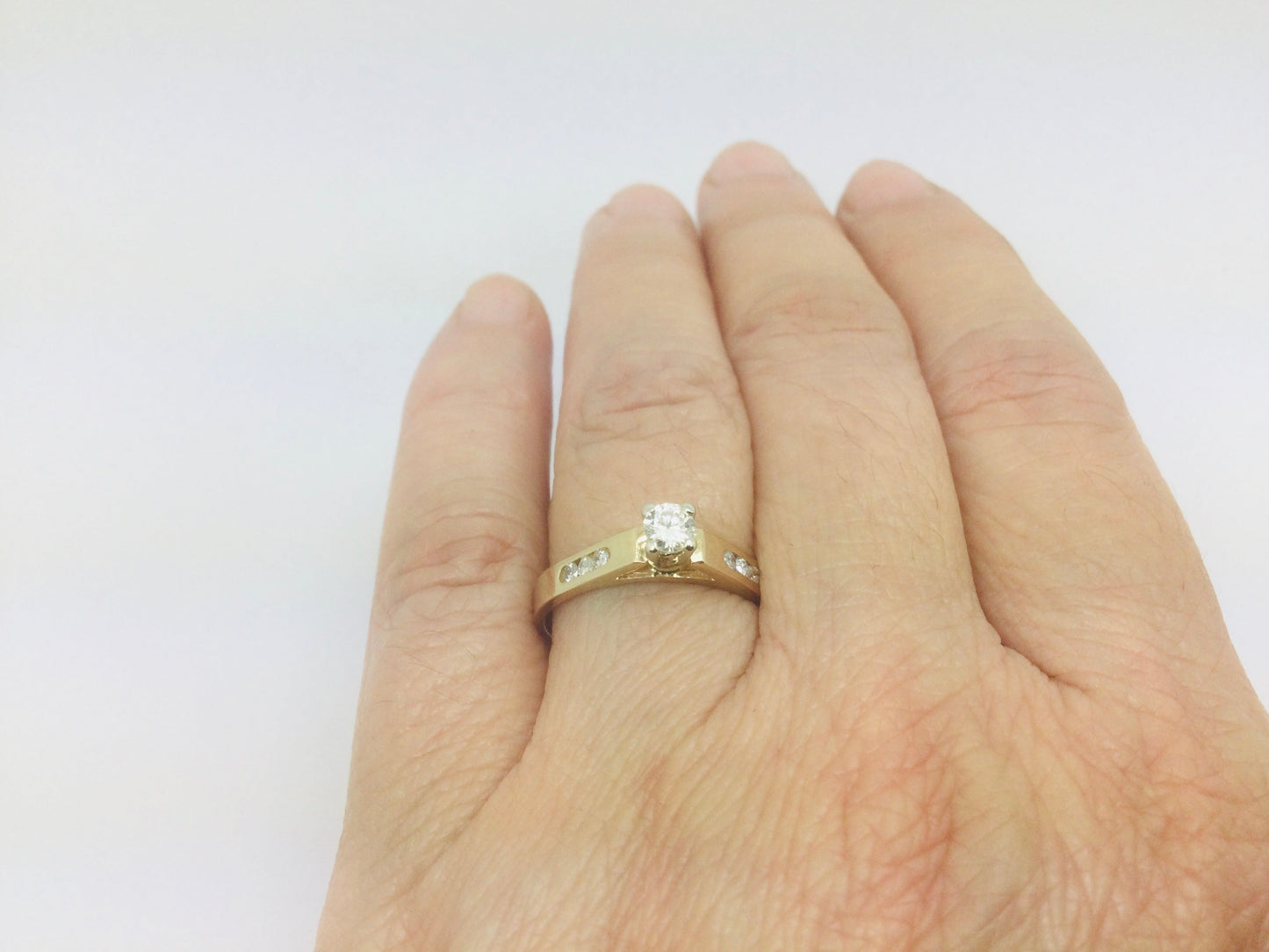 14k Yellow Gold Round Cut 29pt Diamond with Channel Set Accent Ring