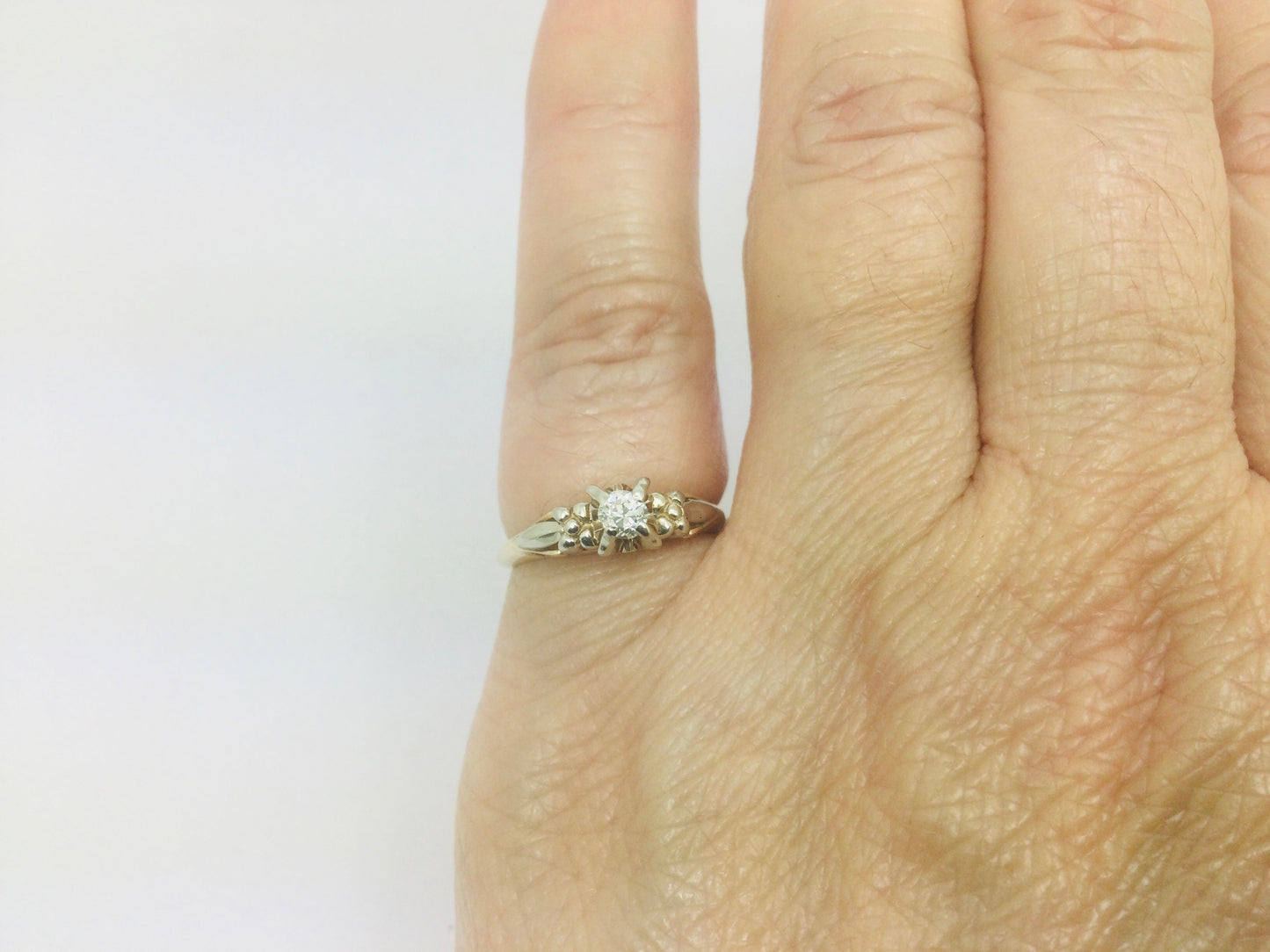 14k Yellow and White Gold Old European Cut 0.14ct Diamond Solitaire Ring