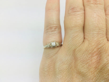 14k Yellow and White Gold Old European Cut 0.14ct Diamond Solitaire Ring