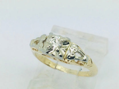 14k Yellow and White Gold Round Cut 11pt Diamond Solitaire Vintage Ring