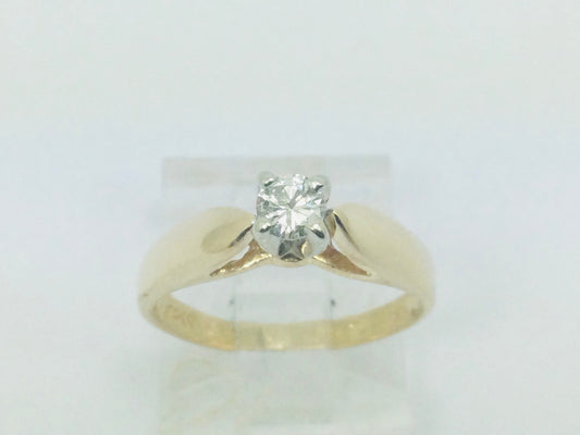 14k Yellow Gold Round Cut 15pt Diamond Solitaire Ring