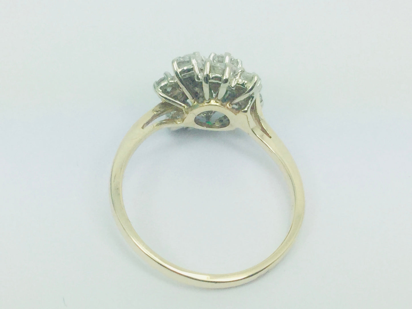 14k Yellow Gold Round Cut 20pt Emerald May Birthstone & 72pt Diamond Cluster Ring