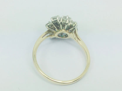 14k Yellow Gold Round Cut 20pt Emerald May Birthstone & 72pt Diamond Cluster Ring