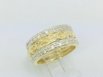 18k Yellow Gold Cubic Zirconium Row Set Vine Band Ring
