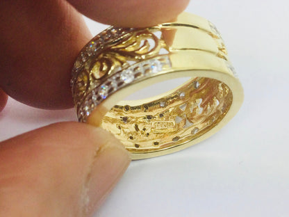 18k Yellow Gold Cubic Zirconium Row Set Vine Band Ring