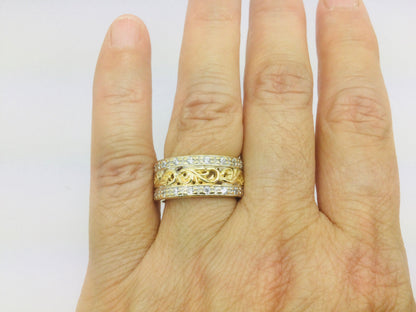 18k Yellow Gold Cubic Zirconium Row Set Vine Band Ring
