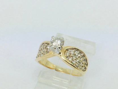 14k Yellow Gold Round Cut 35pt Diamond Cluster Ring