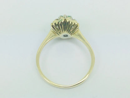 14k Yellow Gold Round Cut 12pt Emerald May Birthstone & 10pt Diamond Floral Ring