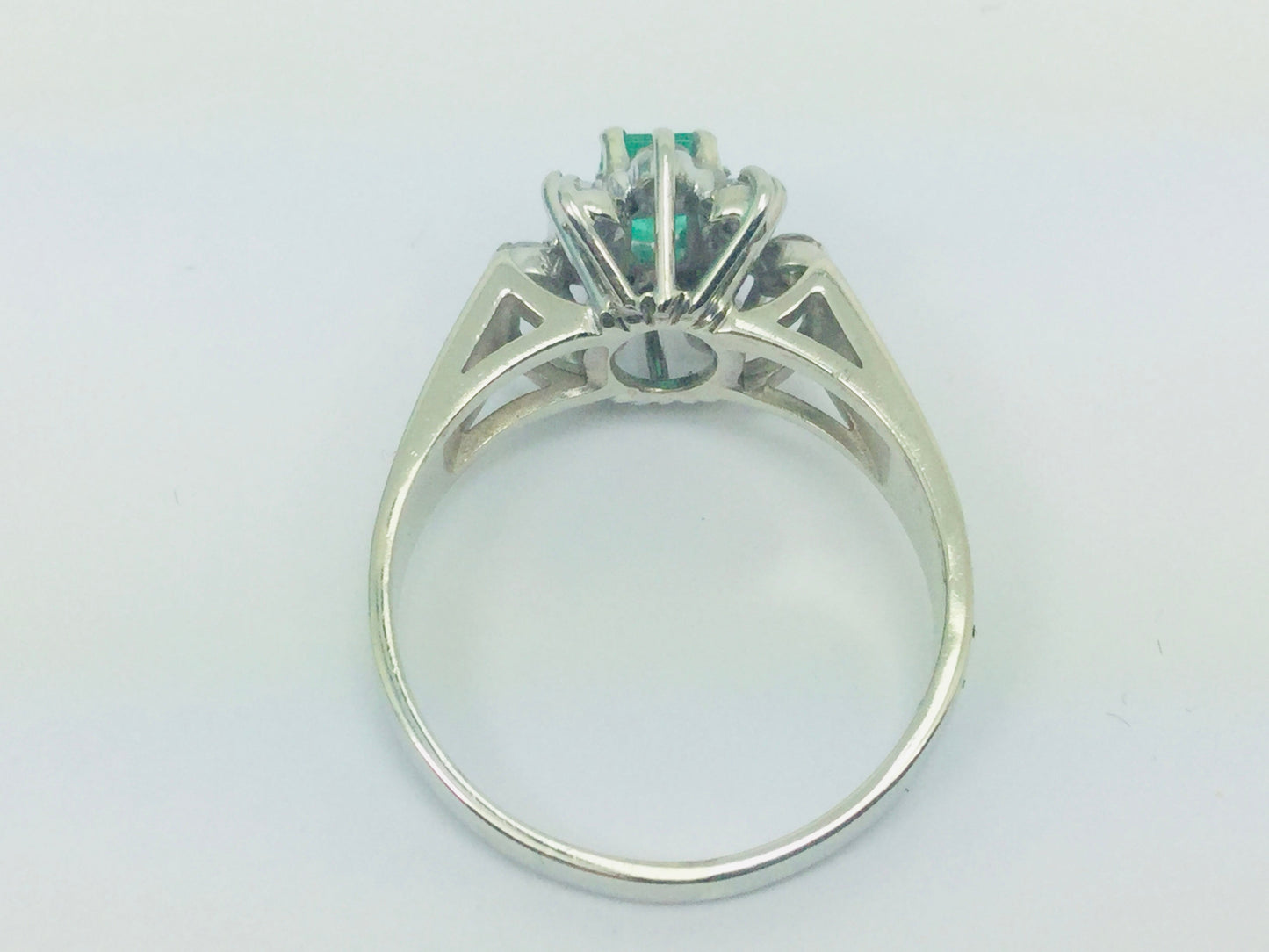 14k White Gold Emerald Cut 0.50ct Emerald May Birthstone & 0.24ct Diamond Cluster Ring