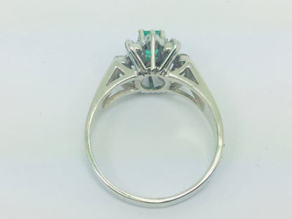 14k White Gold Emerald Cut 0.50ct Emerald May Birthstone & 0.24ct Diamond Cluster Ring