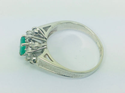 14k White Gold Emerald Cut 0.50ct Emerald May Birthstone & 0.24ct Diamond Cluster Ring