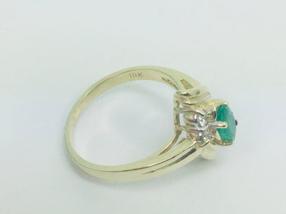 10k Yellow Gold Oval Cut 50pt Emerald May Birthstone & 12pt Diamond Ring