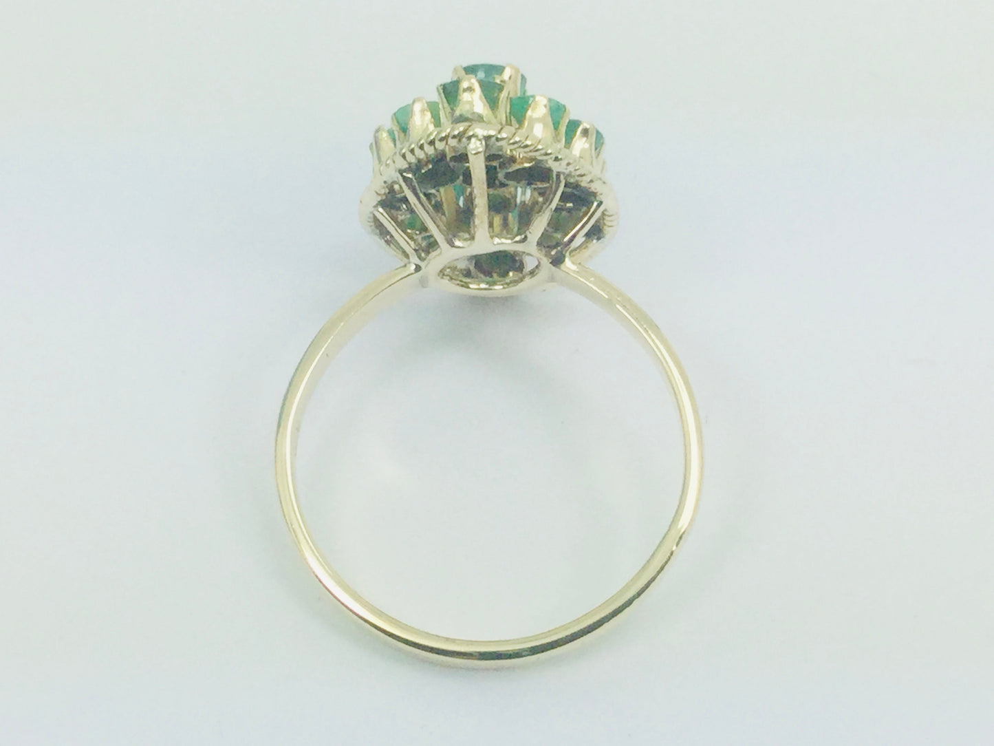 14k Yellow Gold Round Cut 90pt Emerald May Birthstone Oval Cluster Ring