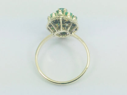 14k Yellow Gold Round Cut 90pt Emerald May Birthstone Oval Cluster Ring