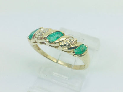 14k Yellow Gold Marquise Cut 60pt Emerald May Birthstone & Diamond Ring