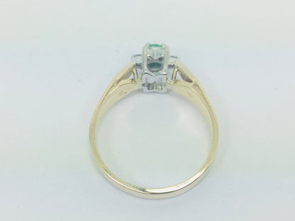14k Yellow Gold Round Cut 12pt Emerald May Birthstone & 12pt Diamond Halo Ring