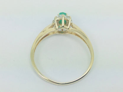14k Yellow Gold Oval Cut 25pt Emerald May Birthstone & 4pt Diamond Halo Ring