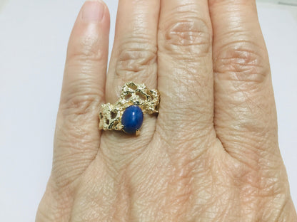 14k Yellow Gold Oval Cut Star Sapphire September Birthstone Ring