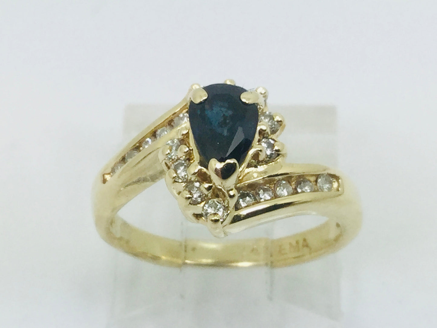 14k Yellow Gold Pear Cut 0.50ct Sapphire September Birthstone & 0.25ct Diamond Ring