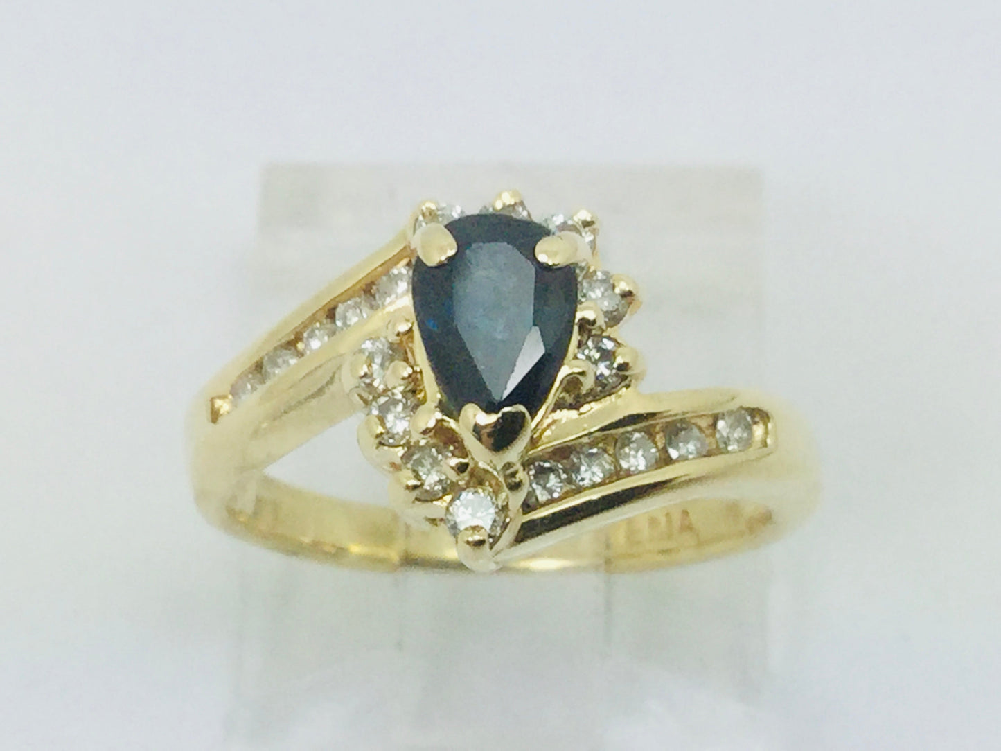 14k Yellow Gold Pear Cut 0.50ct Sapphire September Birthstone & 0.25ct Diamond Ring