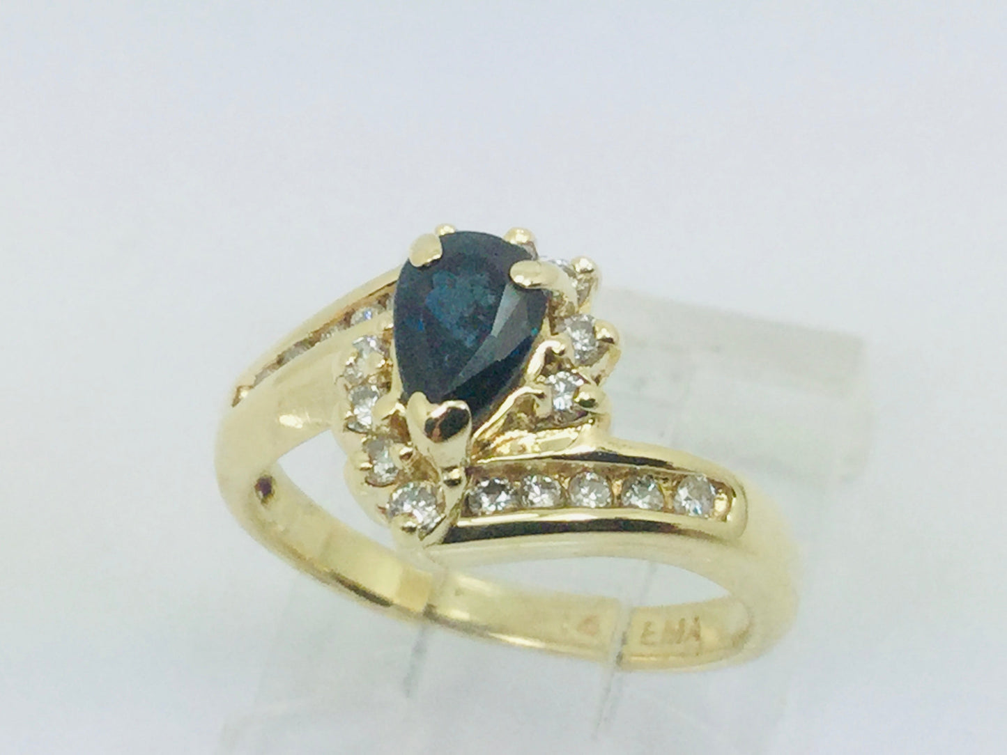 14k Yellow Gold Pear Cut 0.50ct Sapphire September Birthstone & 0.25ct Diamond Ring