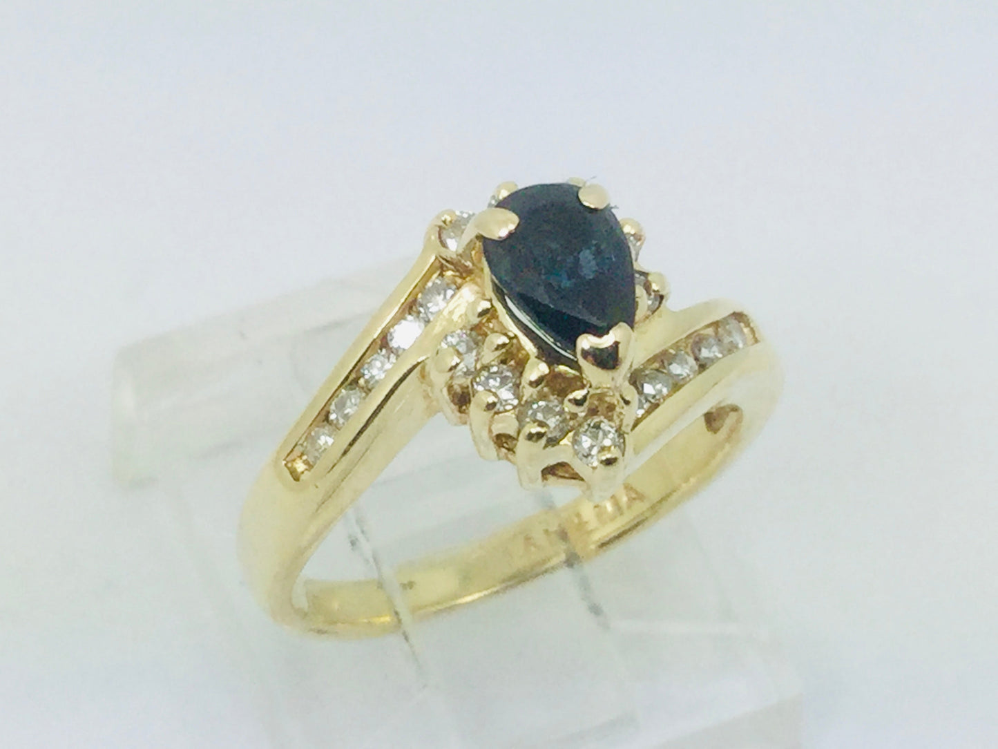 14k Yellow Gold Pear Cut 0.50ct Sapphire September Birthstone & 0.25ct Diamond Ring