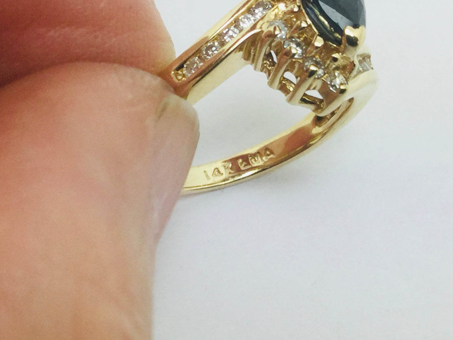 14k Yellow Gold Pear Cut 0.50ct Sapphire September Birthstone & 0.25ct Diamond Ring