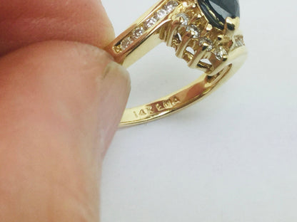 14k Yellow Gold Pear Cut 0.50ct Sapphire September Birthstone & 0.25ct Diamond Ring