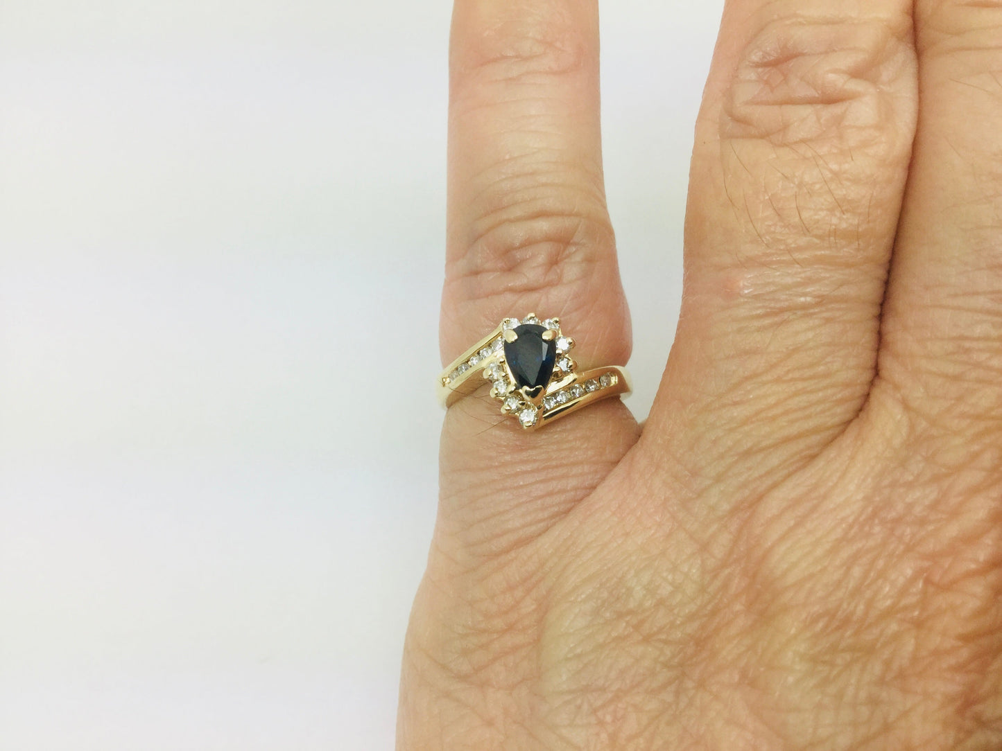 14k Yellow Gold Pear Cut 0.50ct Sapphire September Birthstone & 0.25ct Diamond Ring