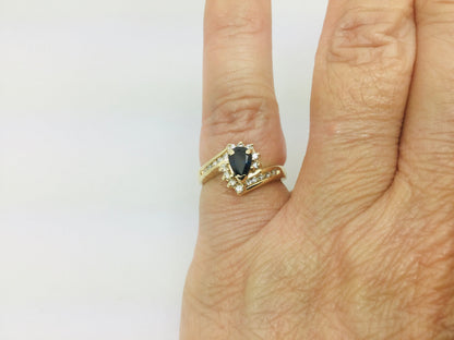 14k Yellow Gold Pear Cut 0.50ct Sapphire September Birthstone & 0.25ct Diamond Ring